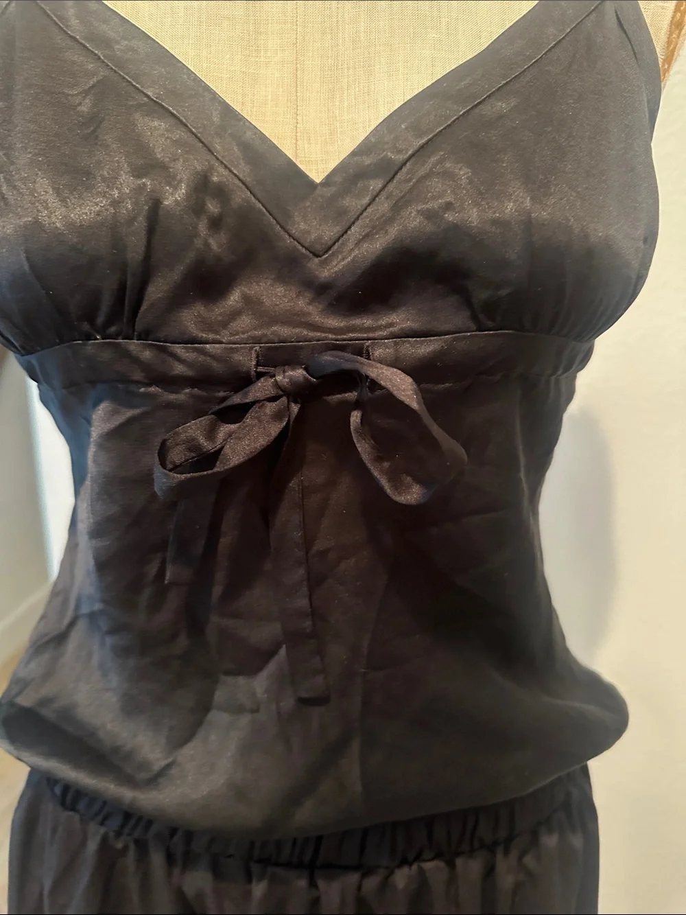 J. Crew Black Satin Cami Pajama Top with Front Tie
